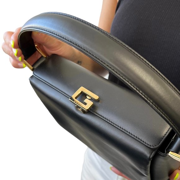 GUCCI Vintage G Square Mini Shoulder Bag Dark Gray Gold Leather [103282] - Picture 1 of 13